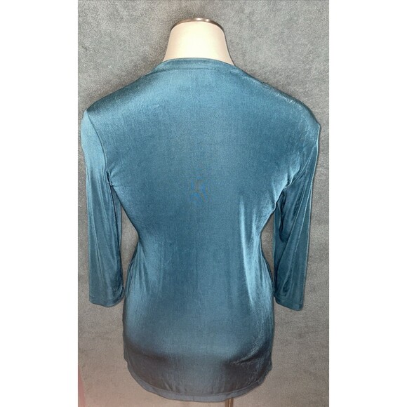 Chicos Travelers Cardigan Teal Open Front Tie Soft Stretch Knit Chic Capsule - Picture 2 of 9